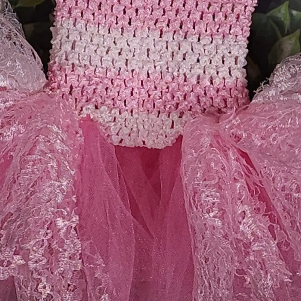 Handmade Puppy Tutu Dress – Pink White – Lace Bow – Small Dog – OOAK